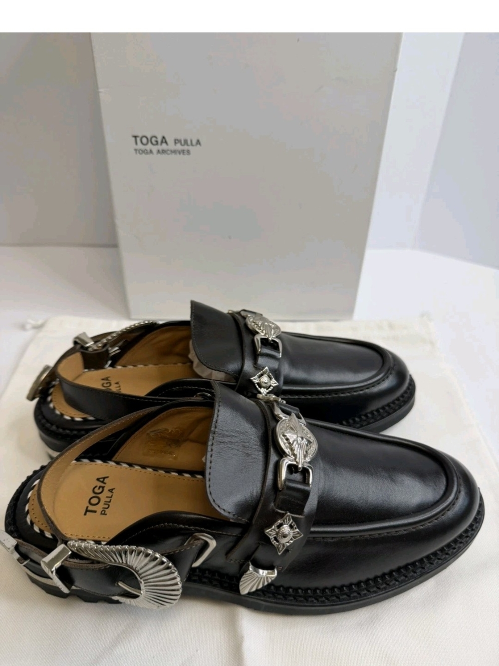 Toga Pulla Metal Mule Loafer Black Hardware EU 37